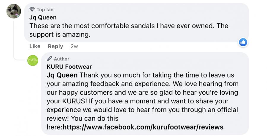 Screenshot example from Kuru Footwear Facebook page