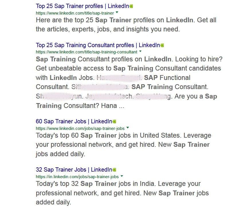 Screenshot LinkedIn SAP Trainer Top Profiles